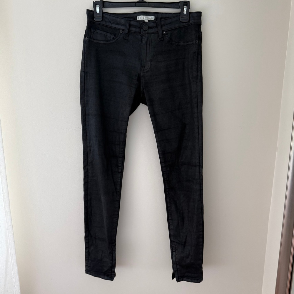 Joie Jeans Super Zipped Skinny Coated Black Diamond Waxed Denim Pants 27 USA